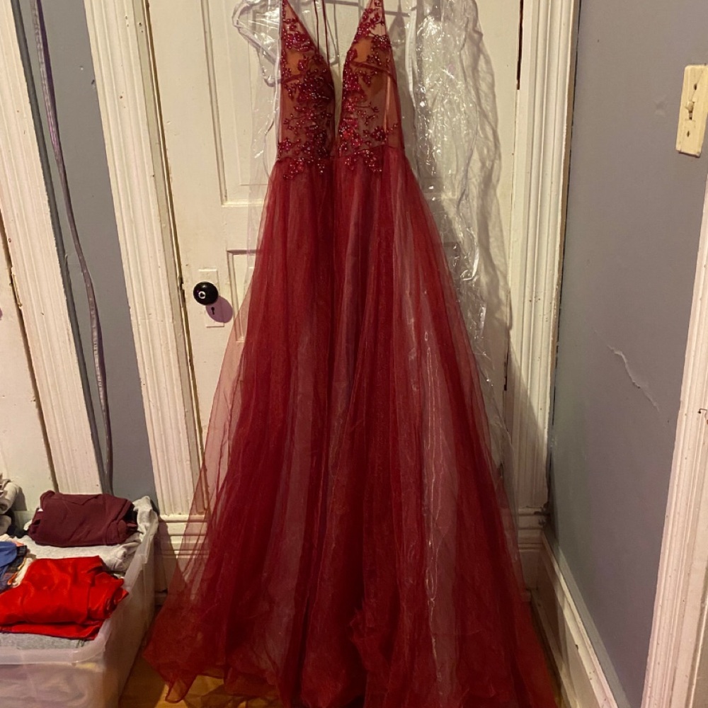 Ellie Wilde Burgundy Prom Dress